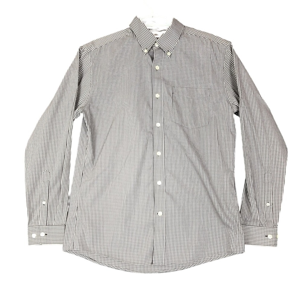 Eddie Bauer Mens Brown Checkered Wrinkle Free Classic Fit Button Up Shirt